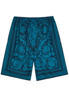 Versace Printed Silk Shorts Blue