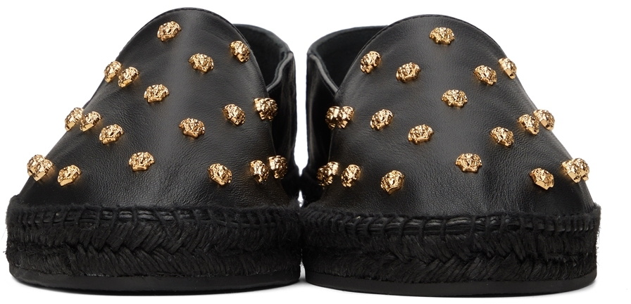 Versace Black Leather Medusa Stud Espadrilles Versace