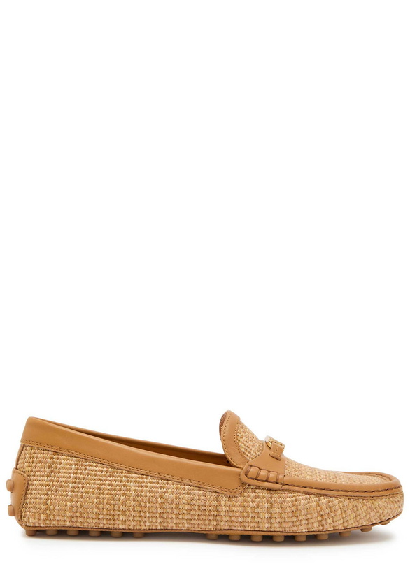 Photo: Tods Gommino Leather-trim Raffia Loafers Camel