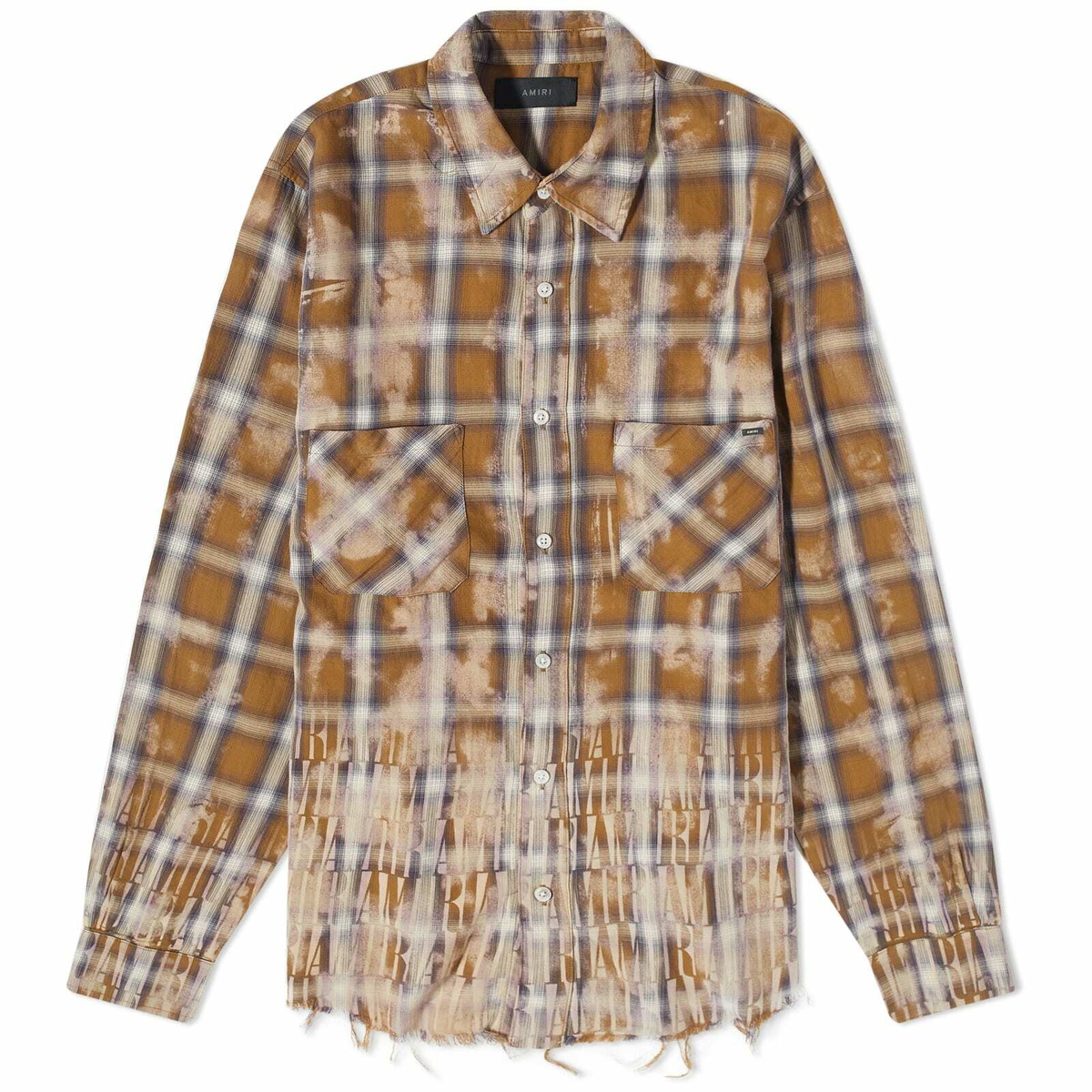 AMIRI Men's Bleach Logo Flannel Shirt in Brown Amiri