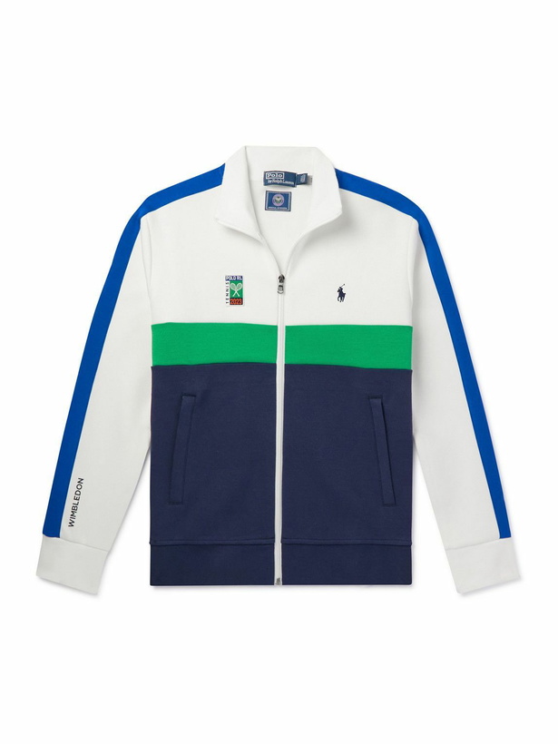 Photo: Polo Ralph Lauren - Wimbledon Colour-Block Logo-Appliquéd Cotton-Blend Jersey Sweatshirt - Blue