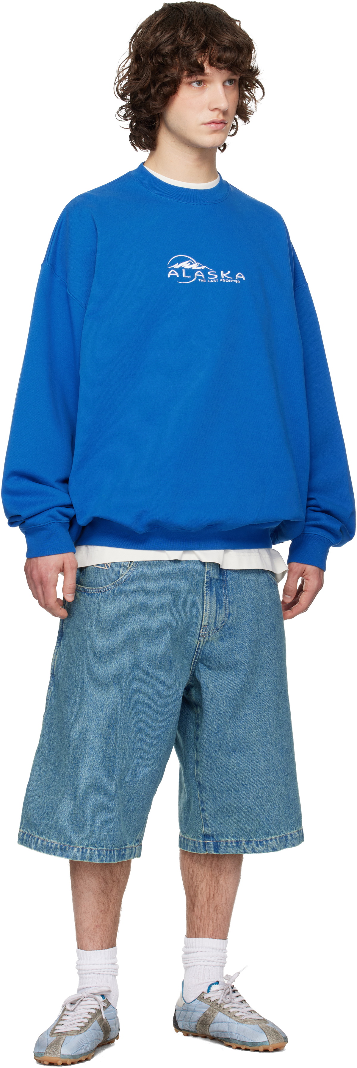VETEMENTS Blue Biker Cross Hip-Hop Denim Shorts