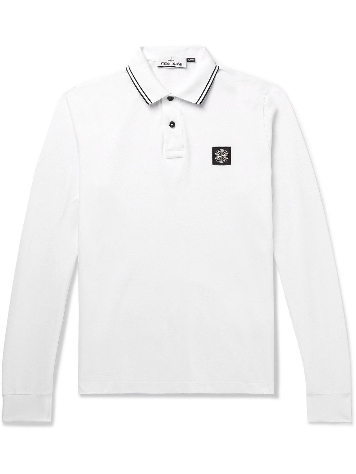 Stone Island - Logo-Appliquéd Stretch-Cotton Piqué Polo Shirt - White ...