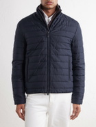 Canali - Leather-Trimmed Quilted Shell Bomber Jacket - Blue