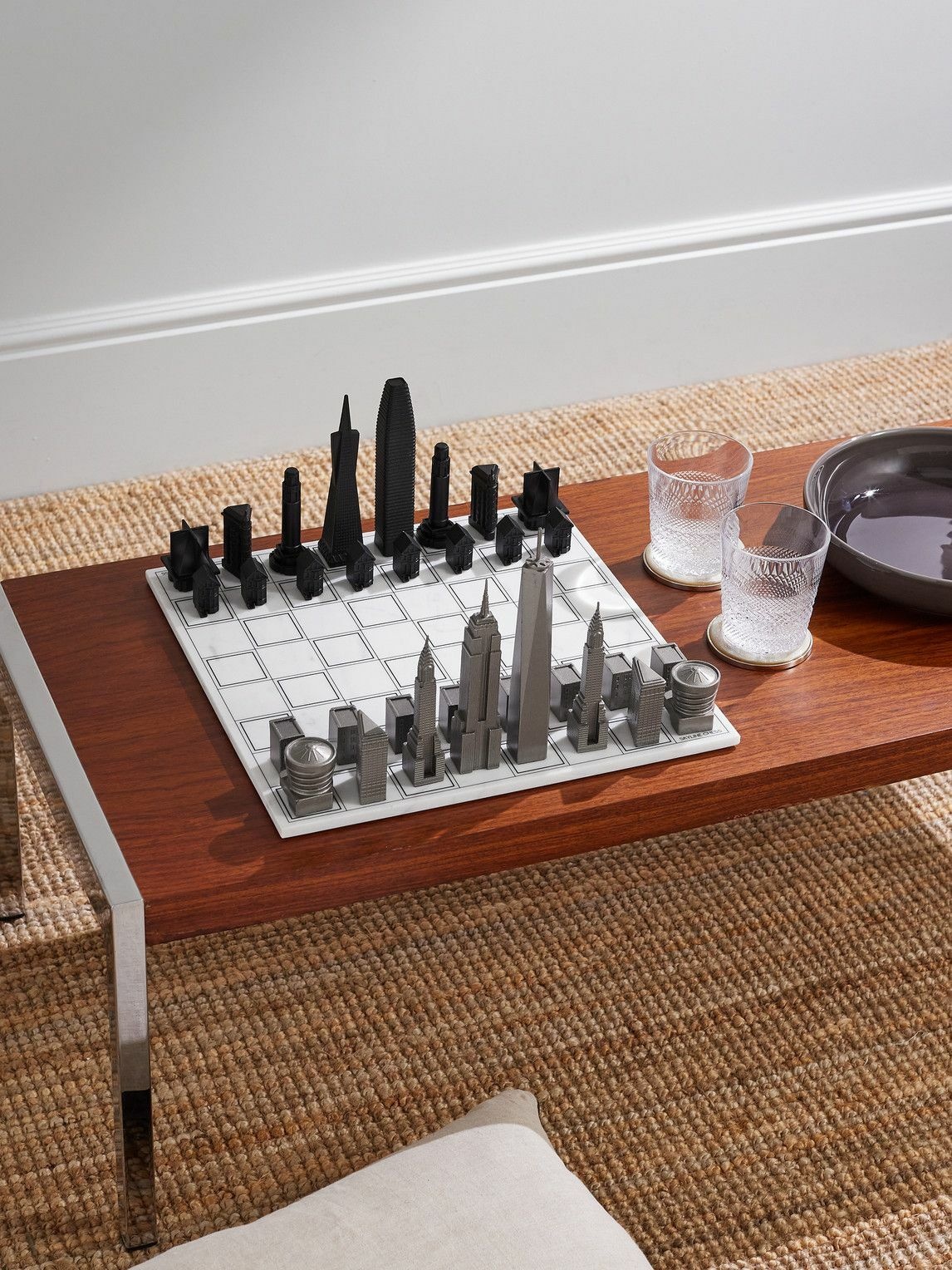 Photo: Skyline Chess - New York vs San Francisco Stainless Steel and Marble Chess Set