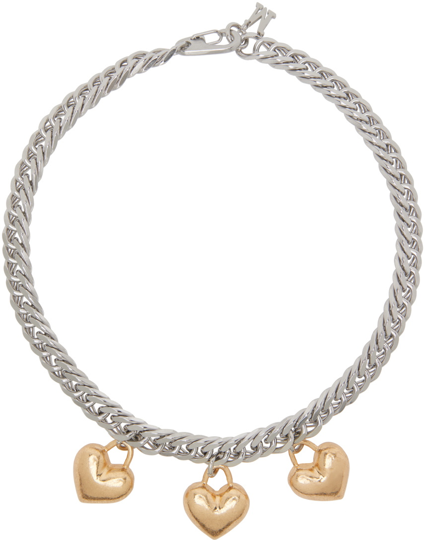 Marland Backus SSENSE Exclusive Silver Triple Hearts Necklace