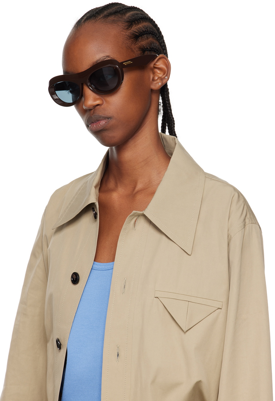 Bottega Veneta Brown Scoop Round Acetate Sunglasses Bottega