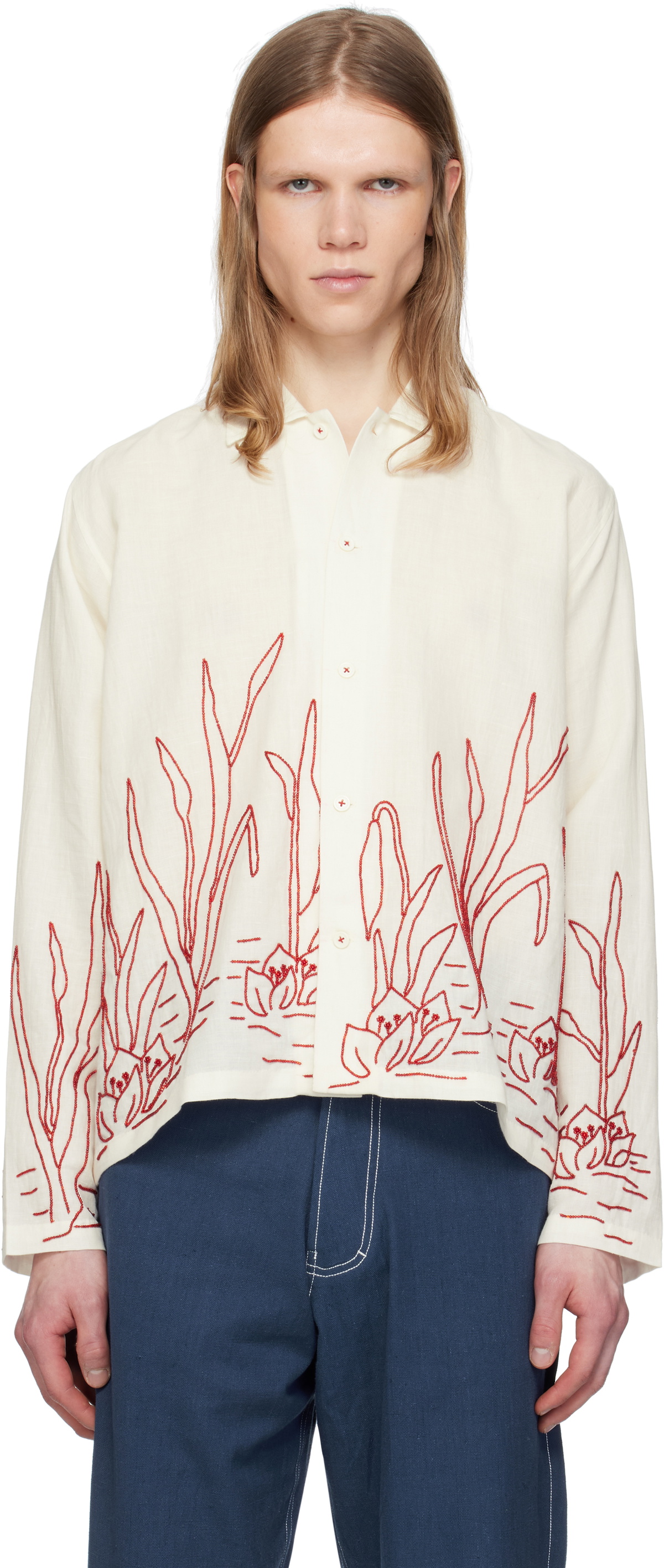 HARAGO White Pond Beadwork Shirt