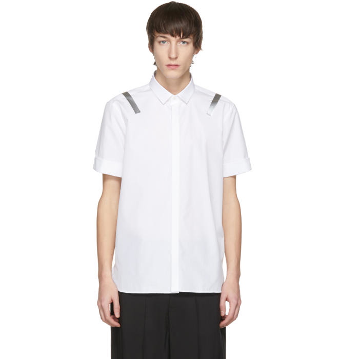 Photo: Neil Barrett White Short Sleeve Taped Shoulder Shirt