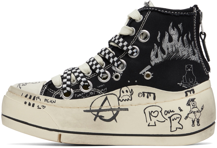 【R13】 Double Grommet  ハイカット スニーカー ブラック R13 Black & White Double Grommet Kurt Sneakers R13