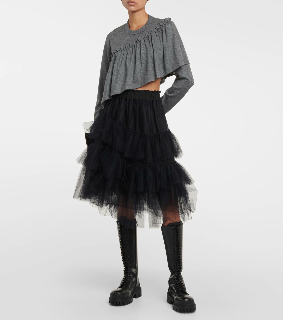 Noir Kei Ninomiya Ruffled cropped wool sweater
