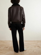 SAINT LAURENT - Shearling-Trimmed Full-Grain Leather Jacket - Brown