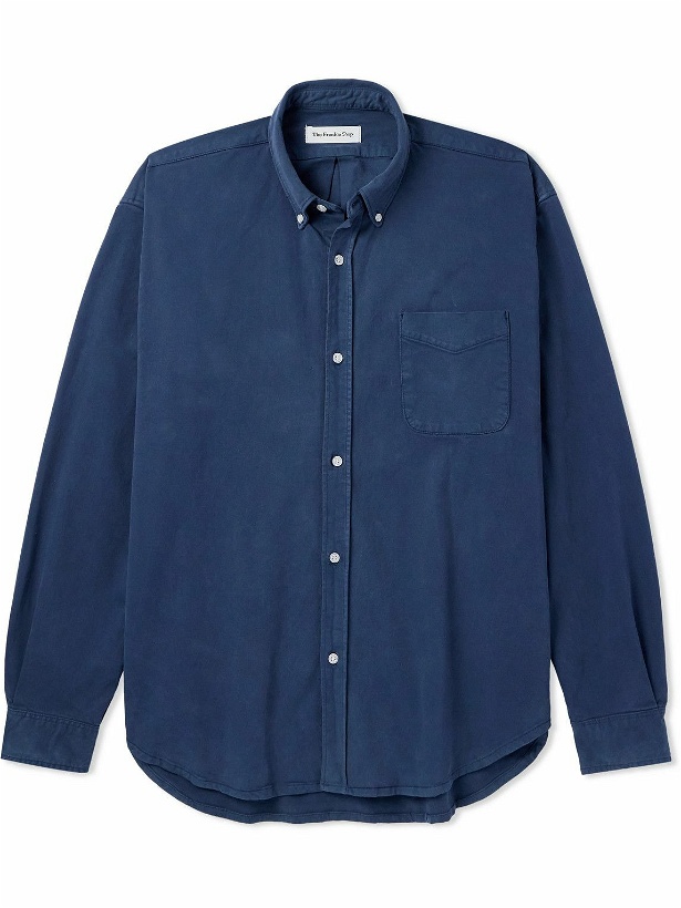 Photo: The Frankie Shop - Sinclair Button-Down Collar Cotton-Blend Twill Shirt - Blue