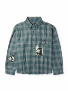 Enfants Riches Déprimés - Button-Down Collar Frayed Appliquéd Printed Wool and Silk-Blend Flannel Shirt - Blue