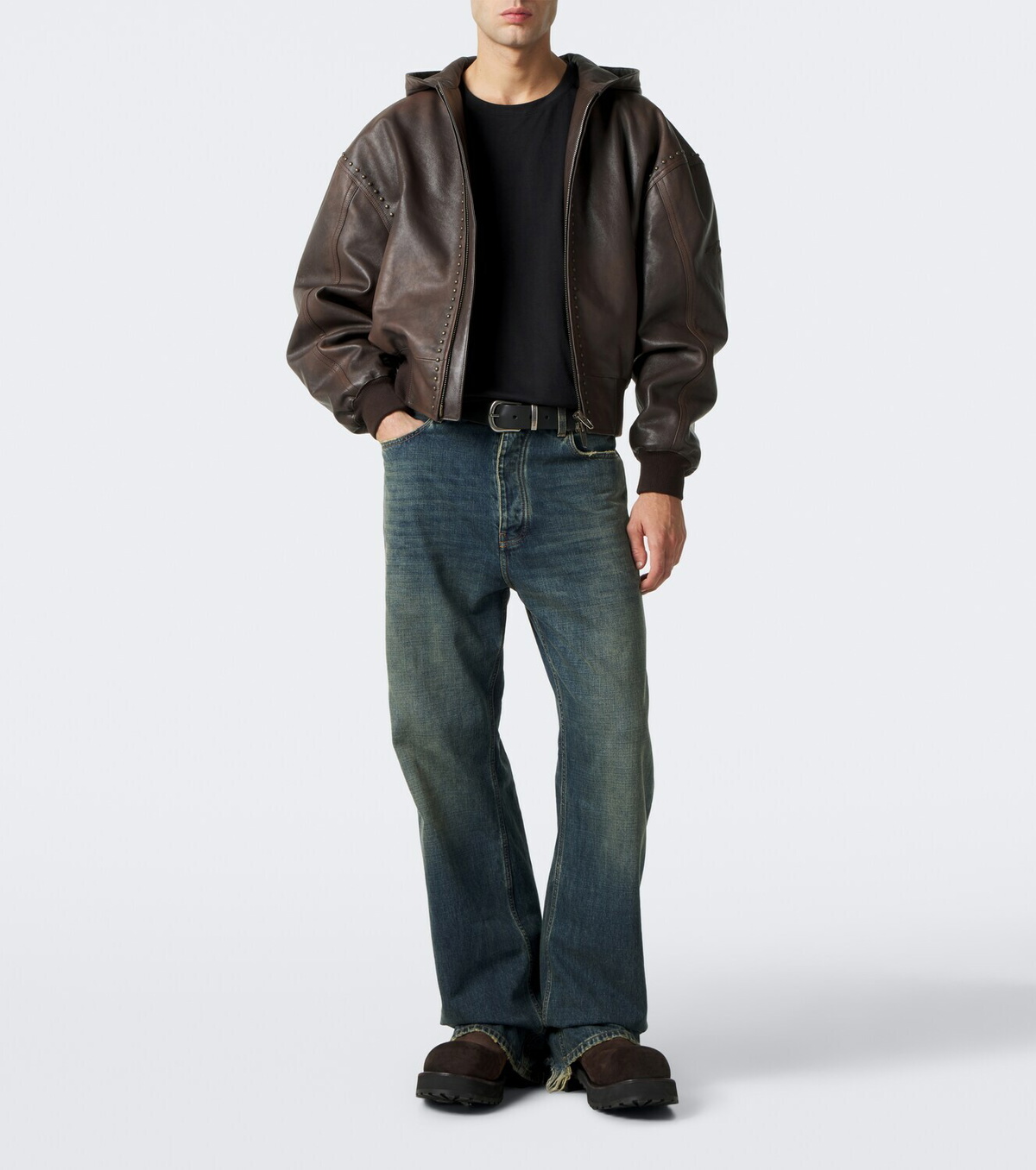 Balenciaga Studded hooded leather jacket