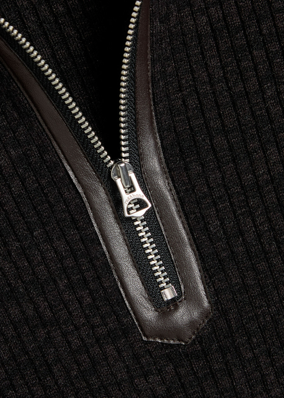 Rag & Bone Caterina Ribbed Wool-blend Polo top Dark Brown