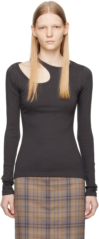 Photo: LOW CLASSIC Gray Curve Hole Long Sleeve T-Shirt