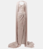 Marmar Halim Caped gathered pleated silk gown