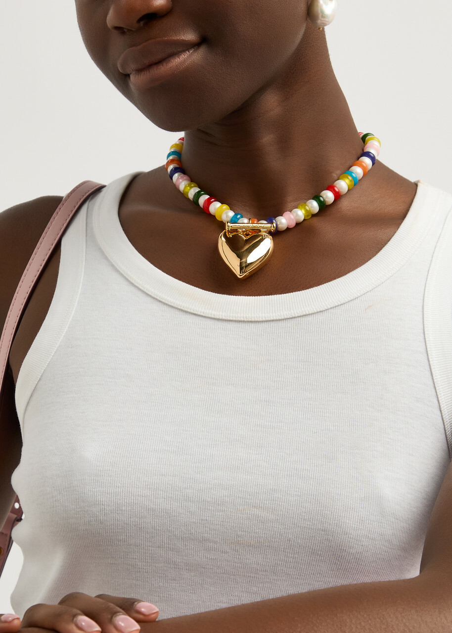 Timeless Pearly Heart 24k Gold-plated and Beaded Necklace - Multicoloured 1 - One Size