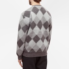 Beams Plus Men's Double Argyle Jacquard Cardigan in Grey