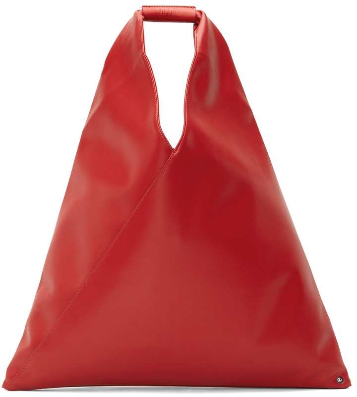 Photo: MM6 Maison Margiela SSENSE Exclusive Red Medium Faux-Leather Triangle Tote
