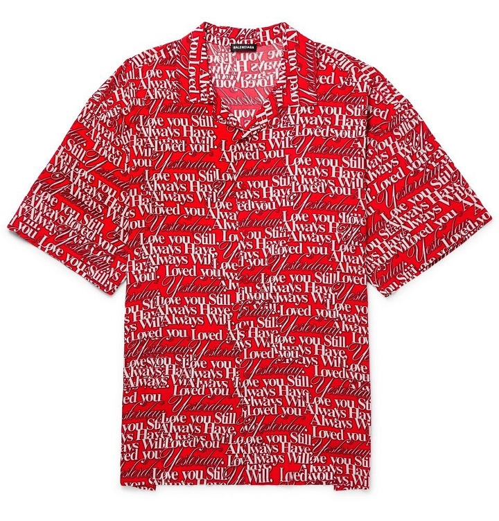 Photo: Balenciaga - Oversized Camp-Collar Printed Satin Shirt - Red