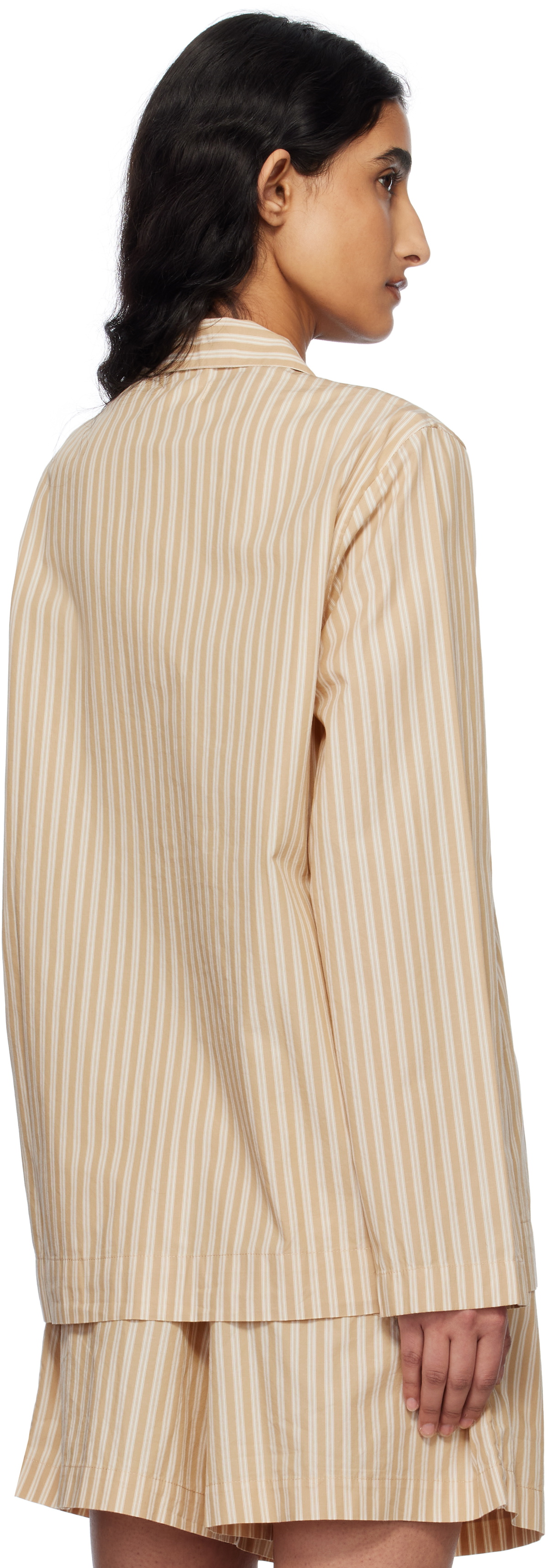 Tekla Tan & Beige Poplin Long-Sleeved Pyjama Shirt