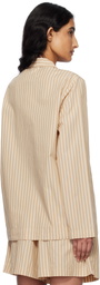 Tekla Tan & Beige Poplin Long-Sleeved Pyjama Shirt