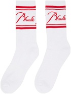Rhude White & Red Script Socks