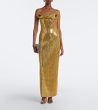 Rachel Gilbert Rosalie draped embellished bustier gown