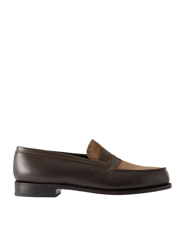 Photo: J.M. Weston - 180 Leather-Trimmed Suede Penny Loafers - Brown