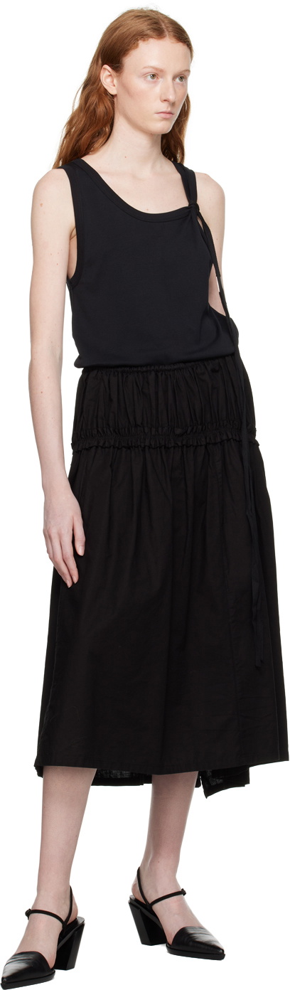 Y's Black Gathered Midi Skirt