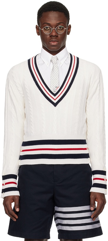 Photo: Thom Browne Off-White Cable Knit Sweater