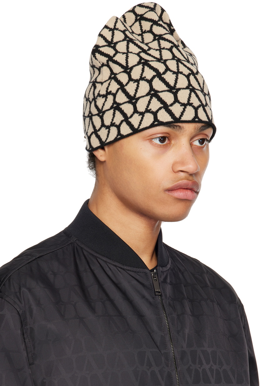 Valentino Garavani Beige & Black Iconographe Beanie