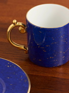 L'Objet - Lapis Set of Two Gold-Plated Porcelain Espresso Cups and Saucers