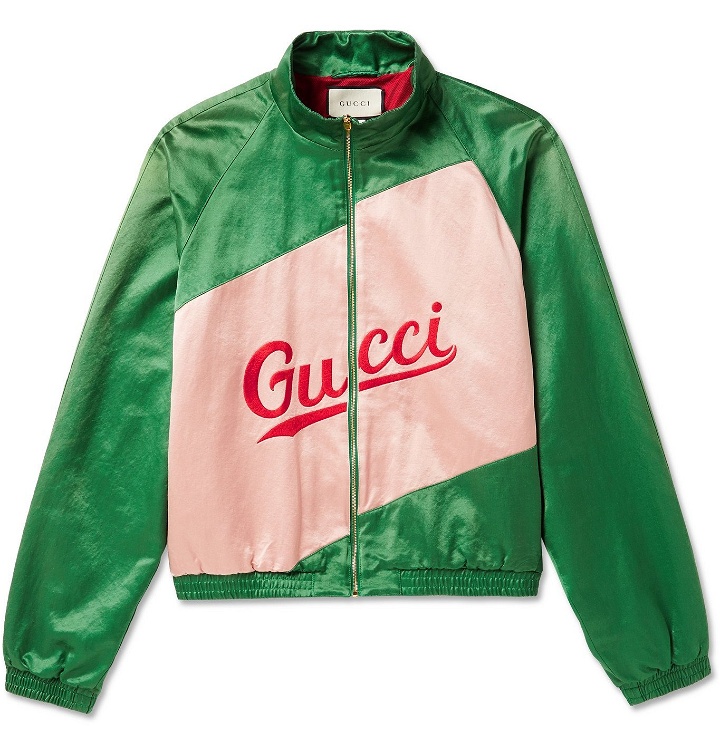 Photo: Gucci - Logo-Embroidered Panelled Satin Track Jacket - Green