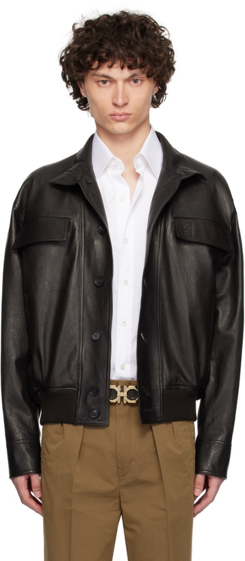 Photo: Ferragamo Brown Grainy Leather Jacket
