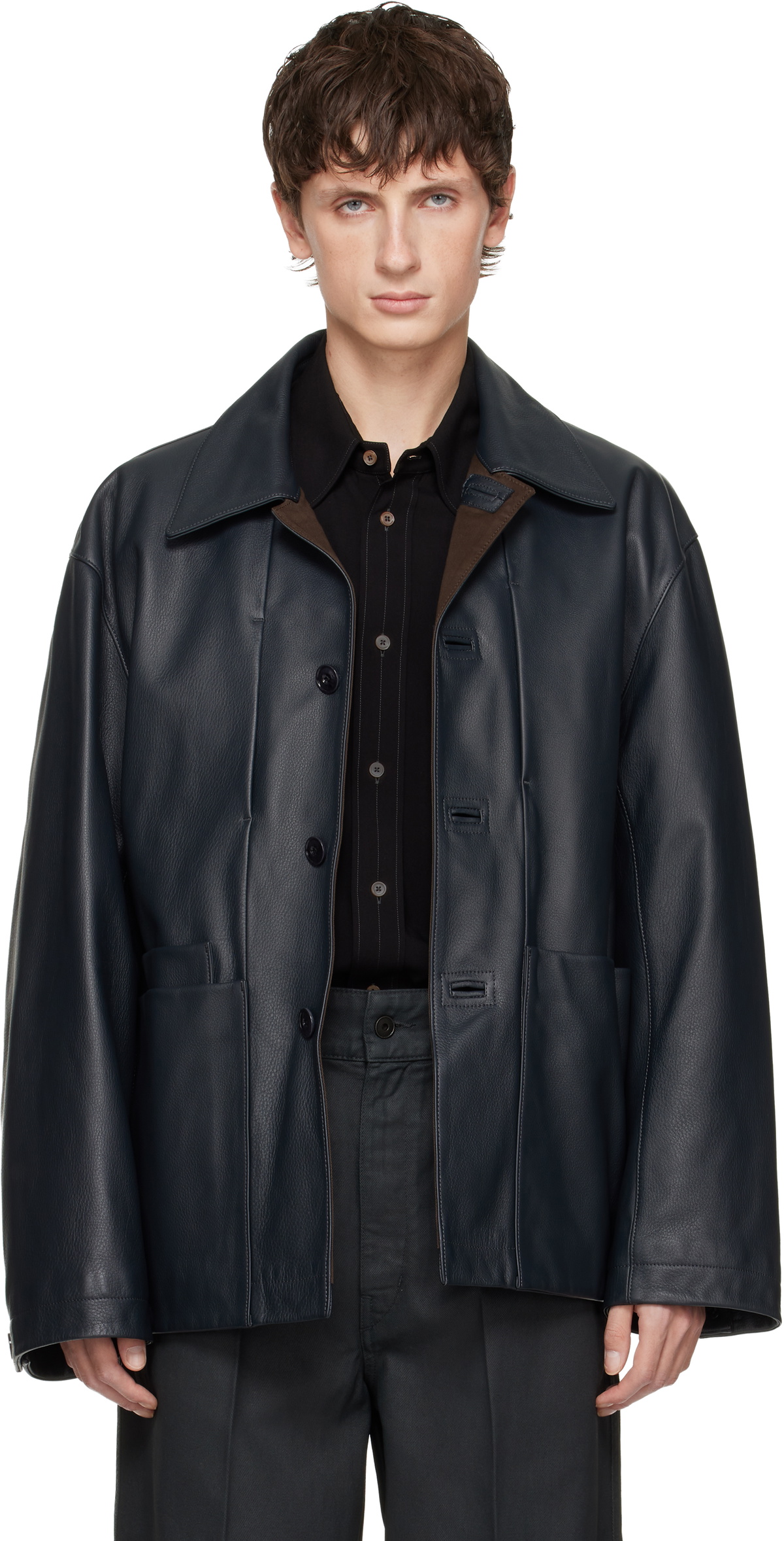 LEMAIRE Black Soft Boxy Leather Jacket Lemaire