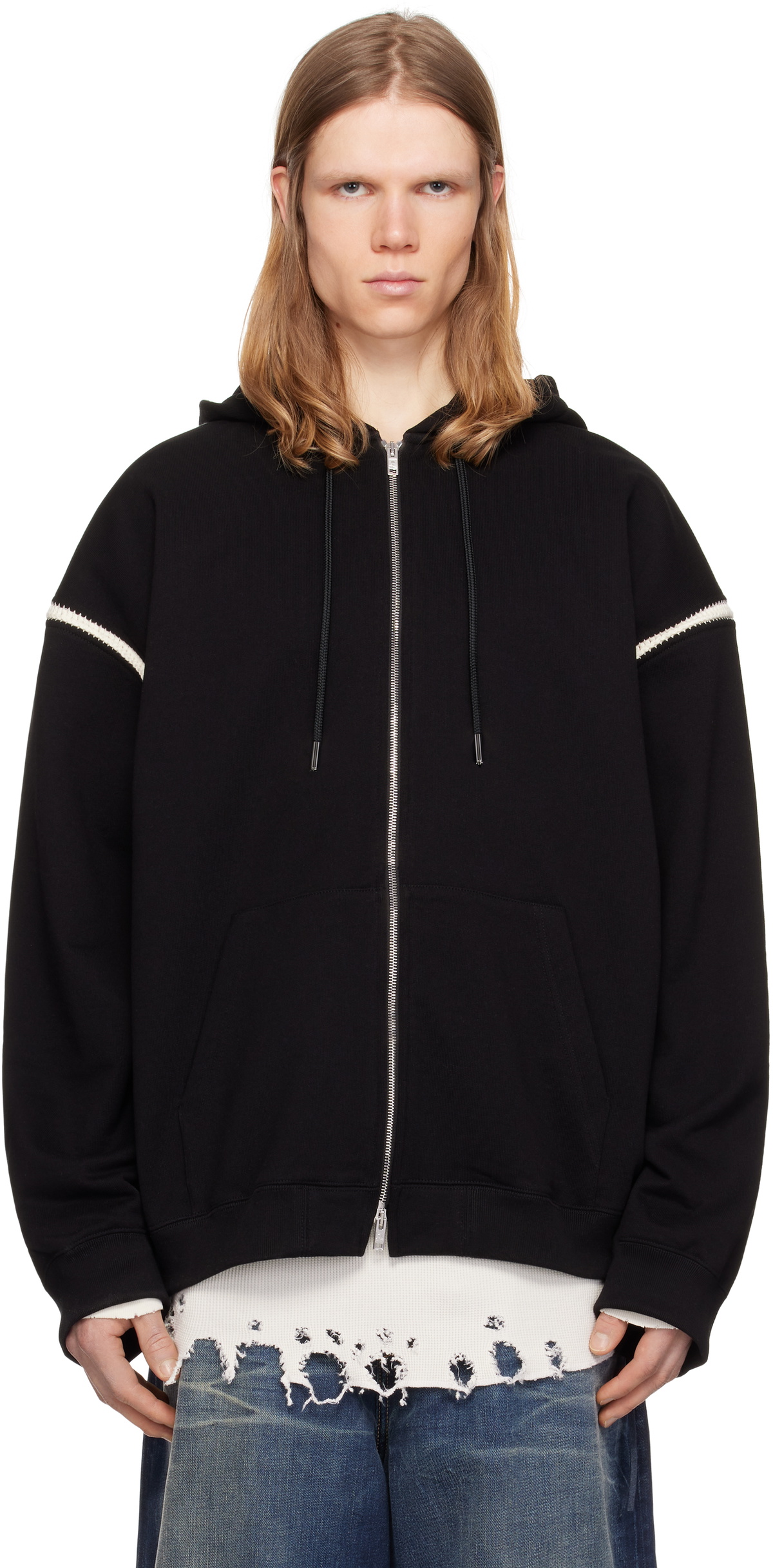 MASTERMIND WORLD Black Oversized Patch Zip-Up Hoodie