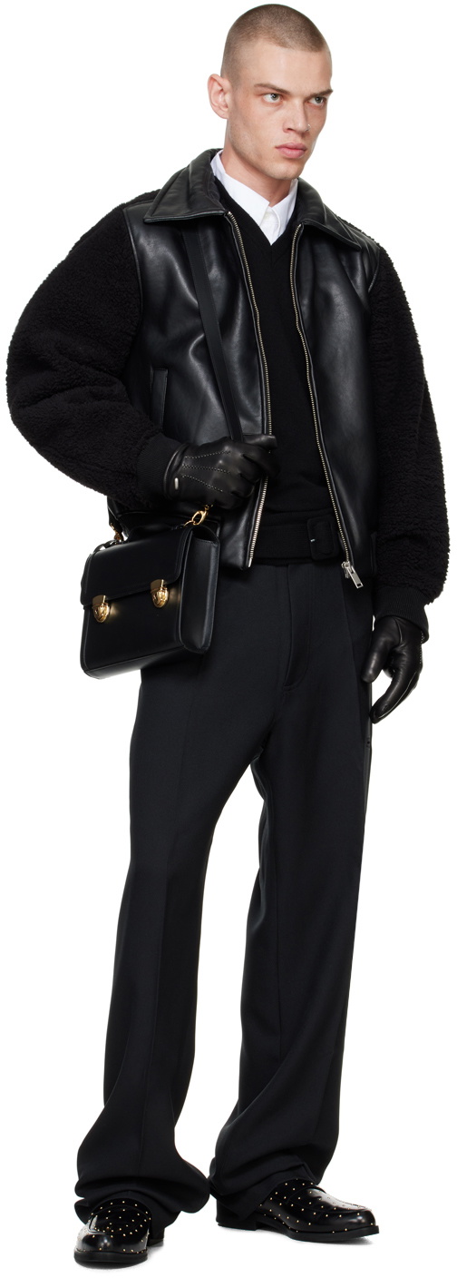 Random Identities Black Faux-Shearling & Faux-Leather Bomber Jacket
