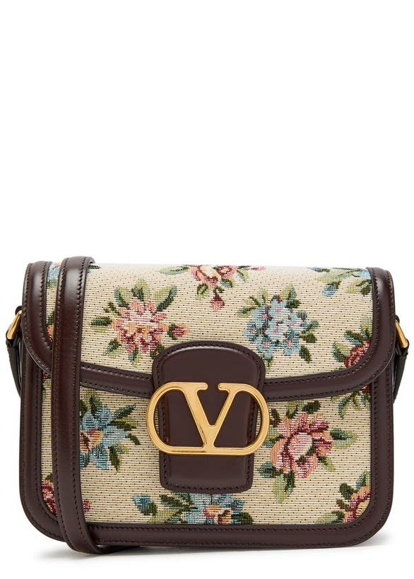 Photo: Valentino Garavani Floral-jacquard Canvas and Leather Cross-body bag - Cream - One Size