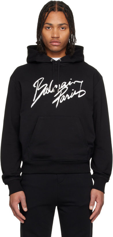 Photo: Balmain Black 'Balmain Paris' Writing Hoodie
