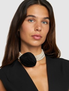 BLUMARINE - Faux Pearl Choker W/ Silk Rose