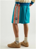 GUCCI - Wide-Leg Striped Canvas-Trimmed Tech-Jersey Drawstring Shorts - Blue