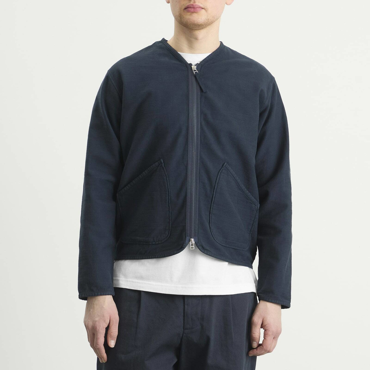 Universal Works Men's Slub Sateen Zip Liner Jacket in Navy