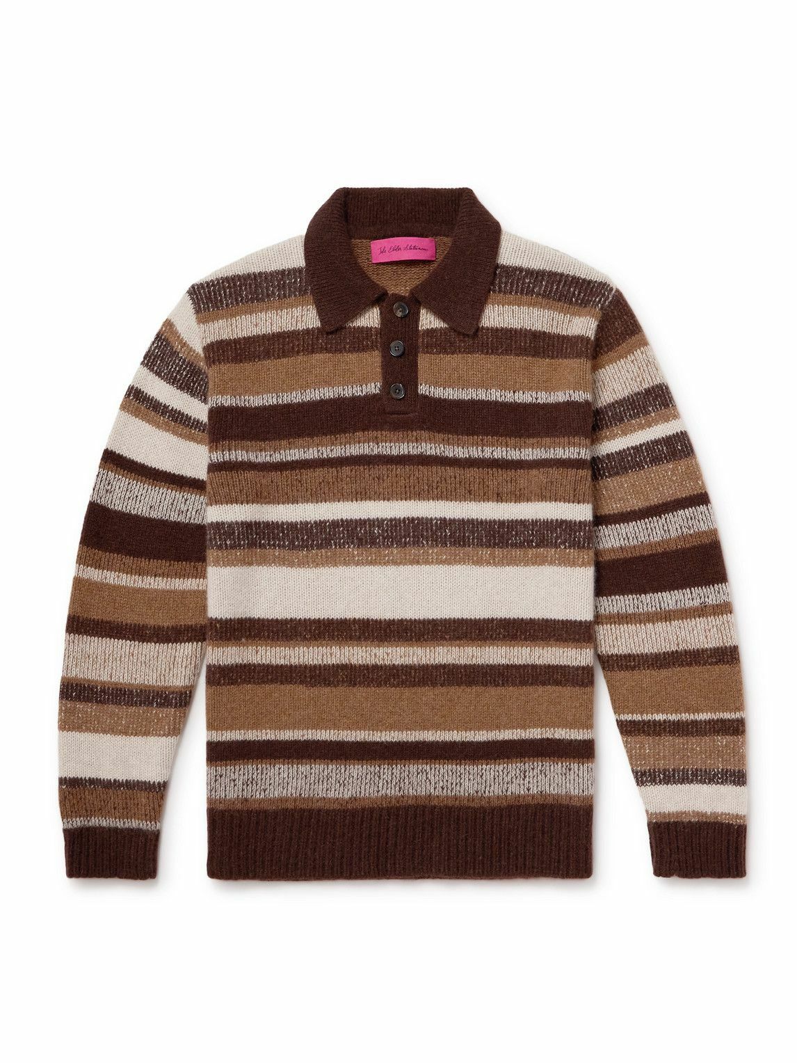 The Elder Statesman - Striped Cashmere Polo Shirt - Brown