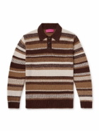 The Elder Statesman - Striped Cashmere Polo Shirt - Brown
