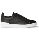 Ermenegildo Zegna - Triple Stitch Full-Grain Leather and Suede Slip-On Sneakers - Black