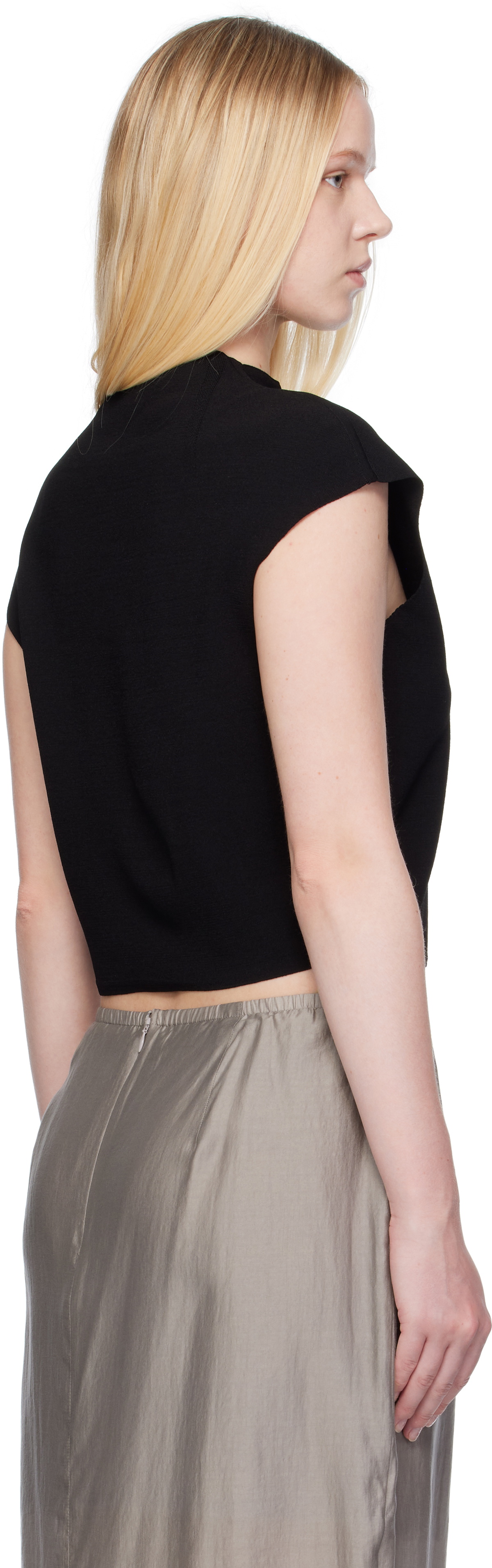 AMOMENTO Black Wholegarment Cap Sleeve Cardigan Vest