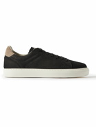 Brunello Cucinelli - Suede-Trimmed Full-Grain Leather Sneakers - Black